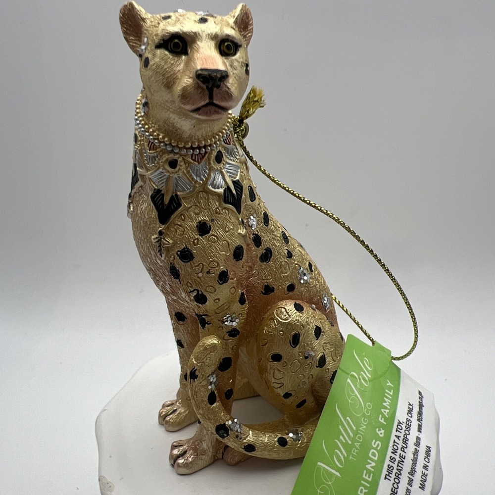 North Pole Trading Co. Jeweled Gold Leopard Cheetah Christmas Tree Ornament NWT